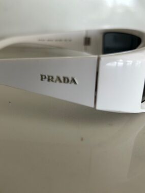 Prada Glossy White Logo Temple Sunglasses